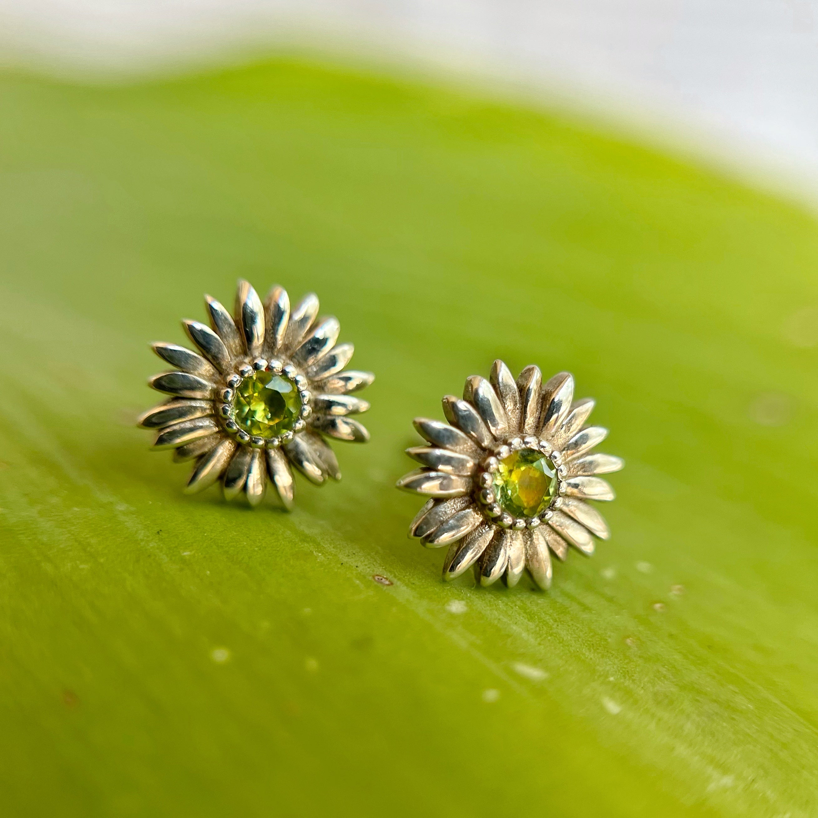 Peridot Daisy Studs