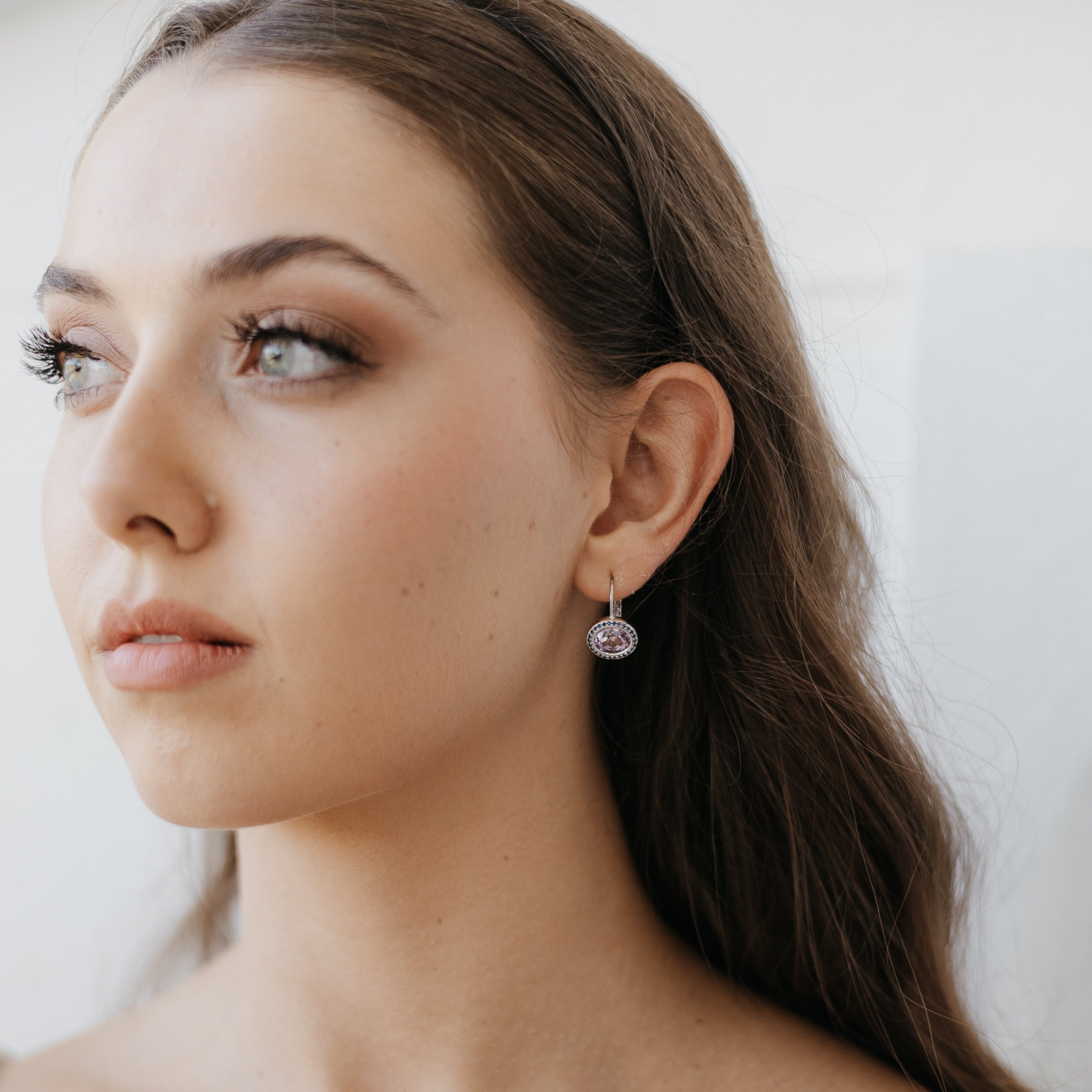 Pink Amethyst and Blue Sapphire Domed Gem Drops