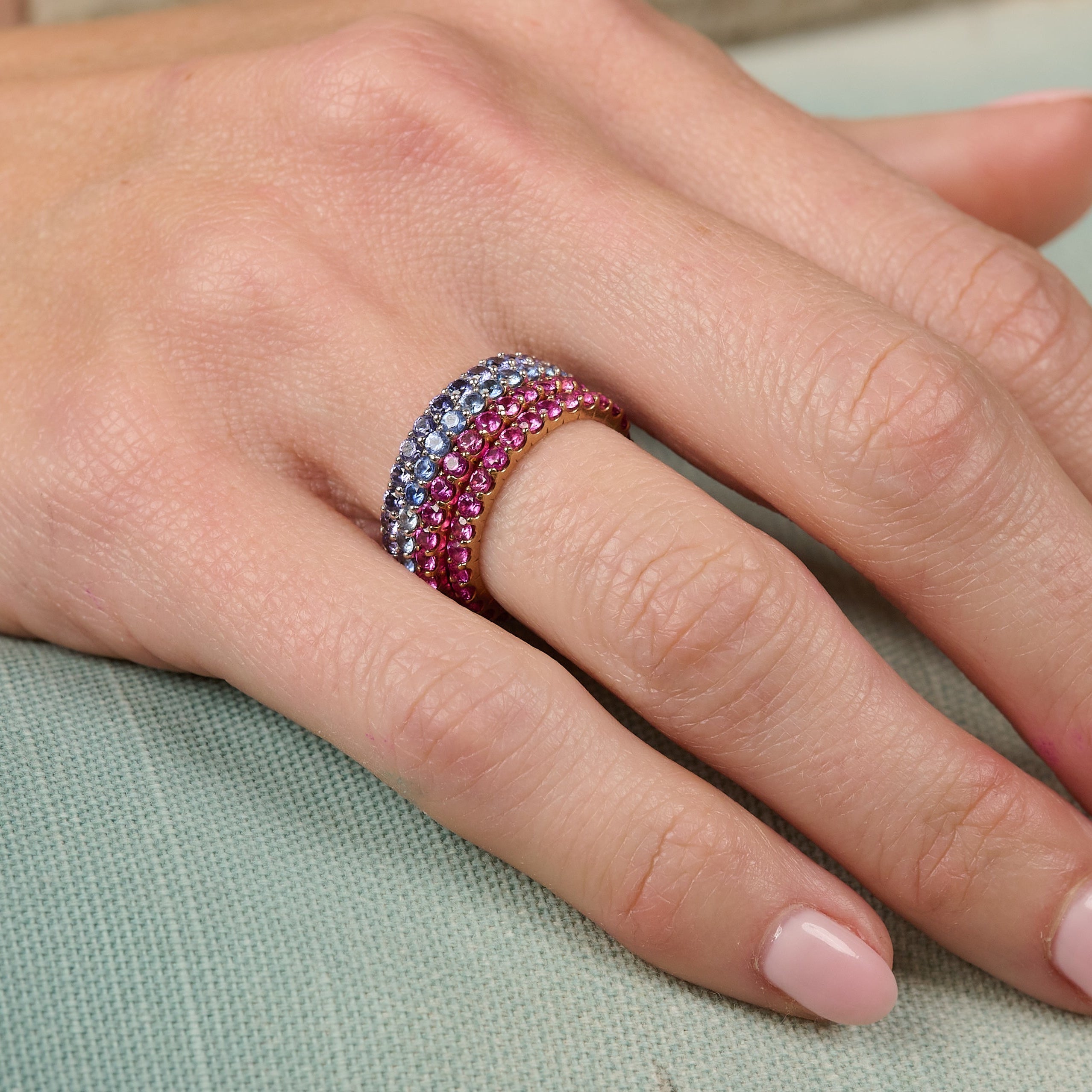 Lilac, Ceylon-blue and Pink Sapphire Bands