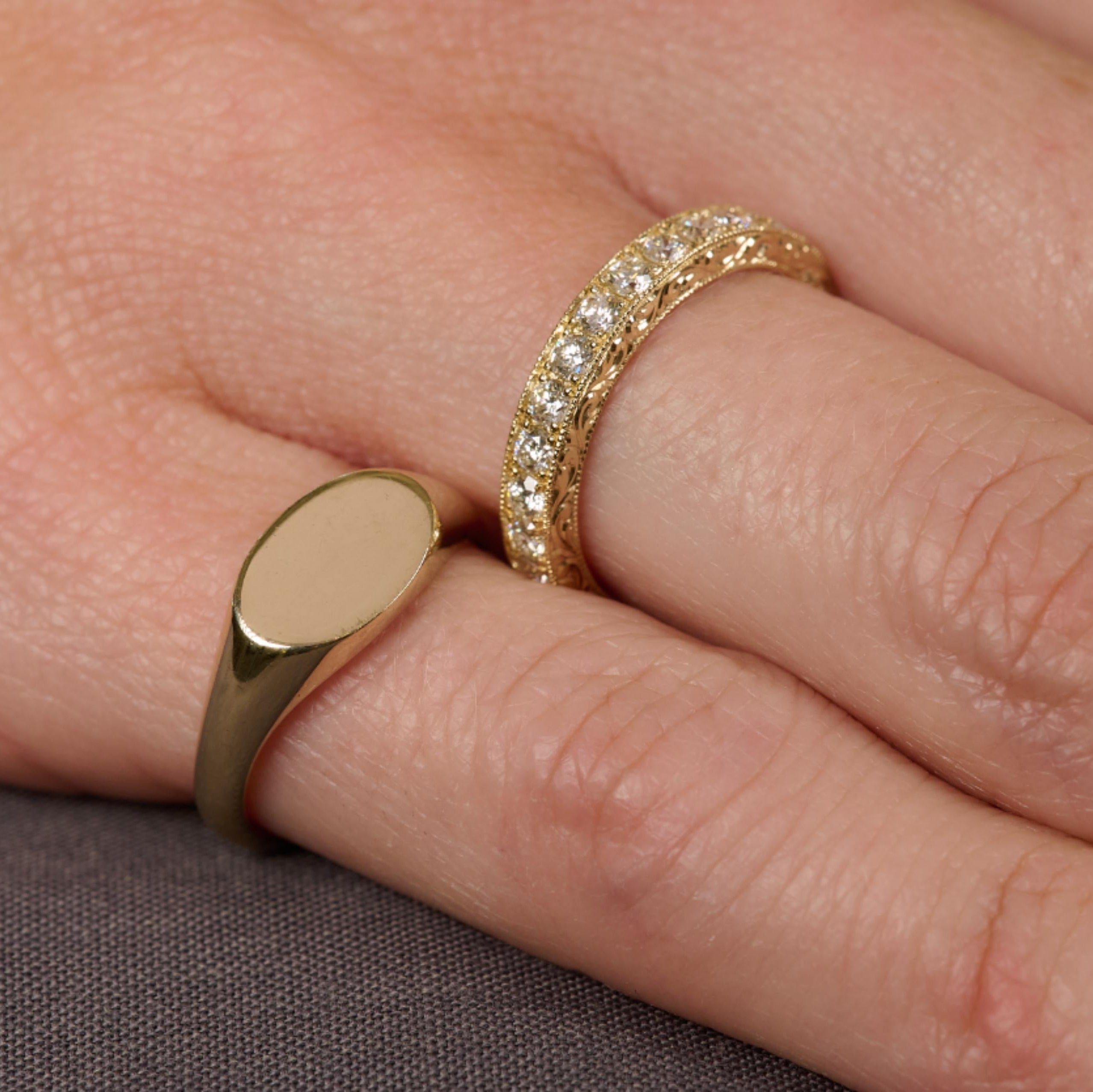 Pavé-set Diamond Band with Antique Engraving