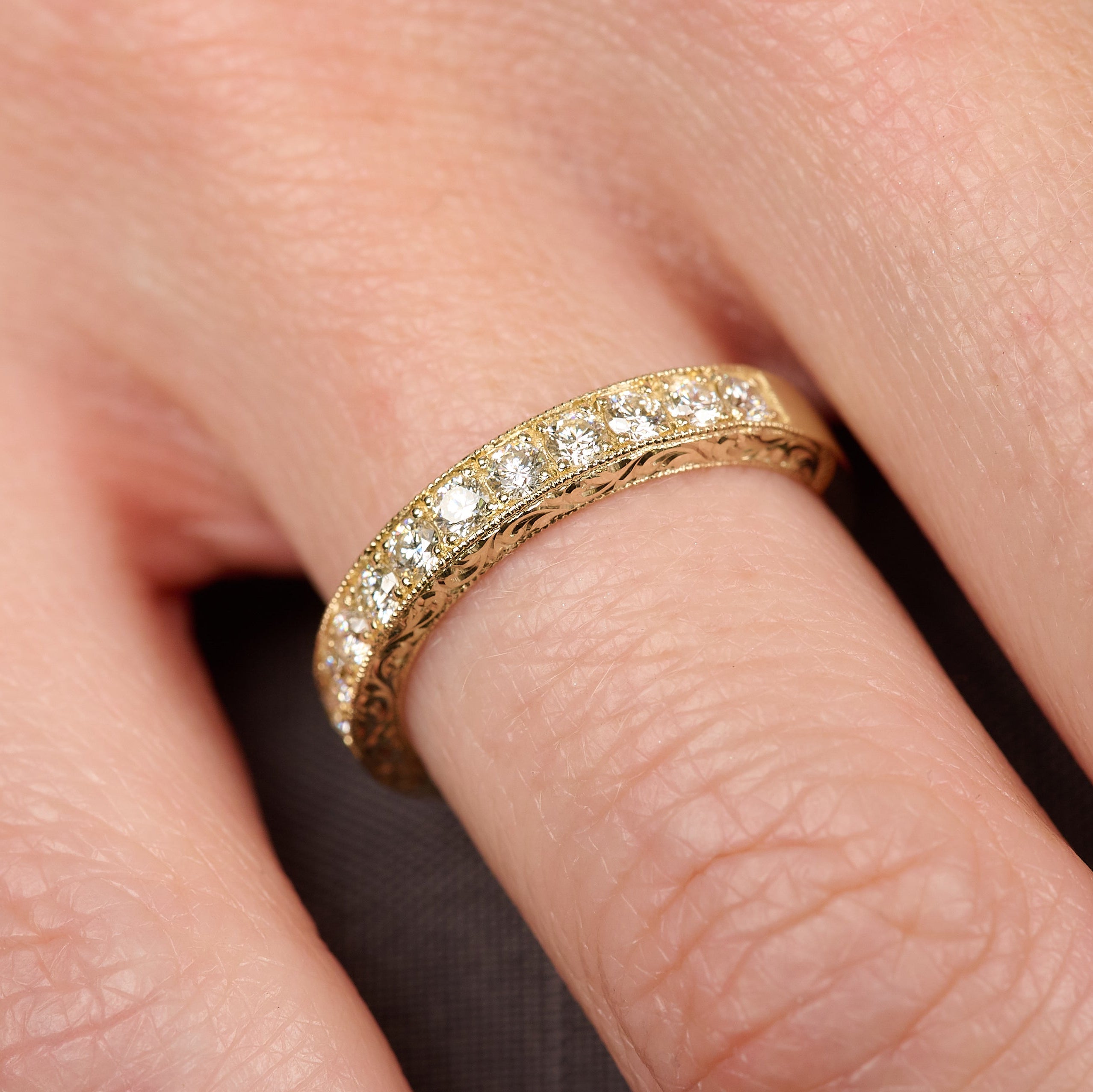 Pavé-set Diamond Band with Antique Engraving