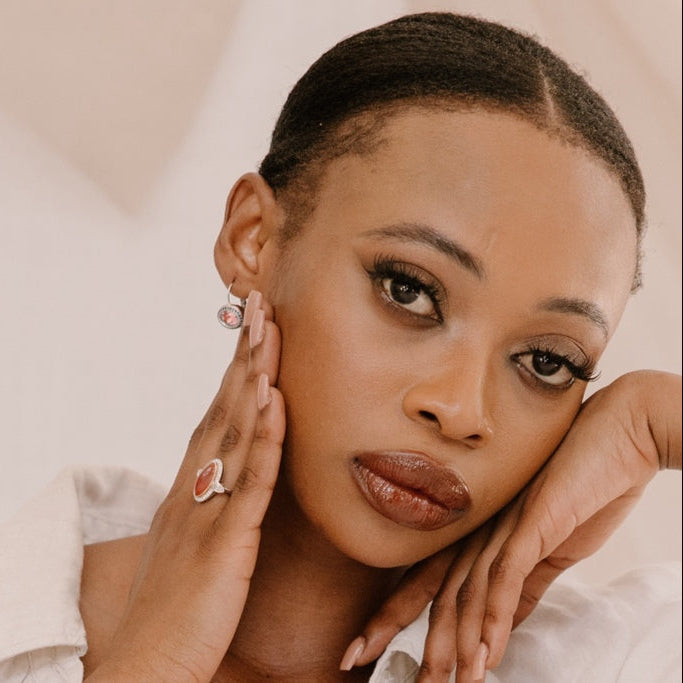 Domed Gem Drops Pink Amethyst and Blue Sapphire by Ali Schmidt Jewellery